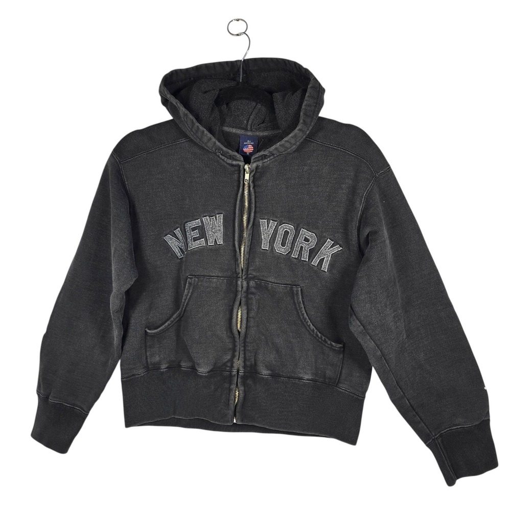 Vintage All American Women Medium New York Zip Up Hoodie Faded Black‎ Cotton